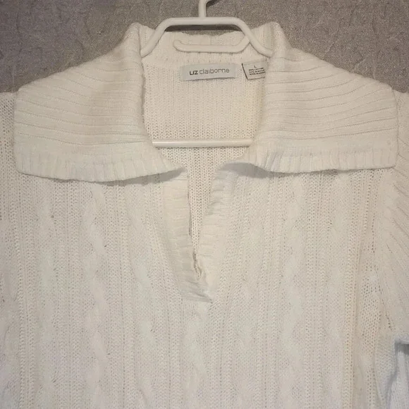 Liz Claiborne White Long Sleeve Cable Knit Pullover Sweater Size Large - Picture 2 of 12